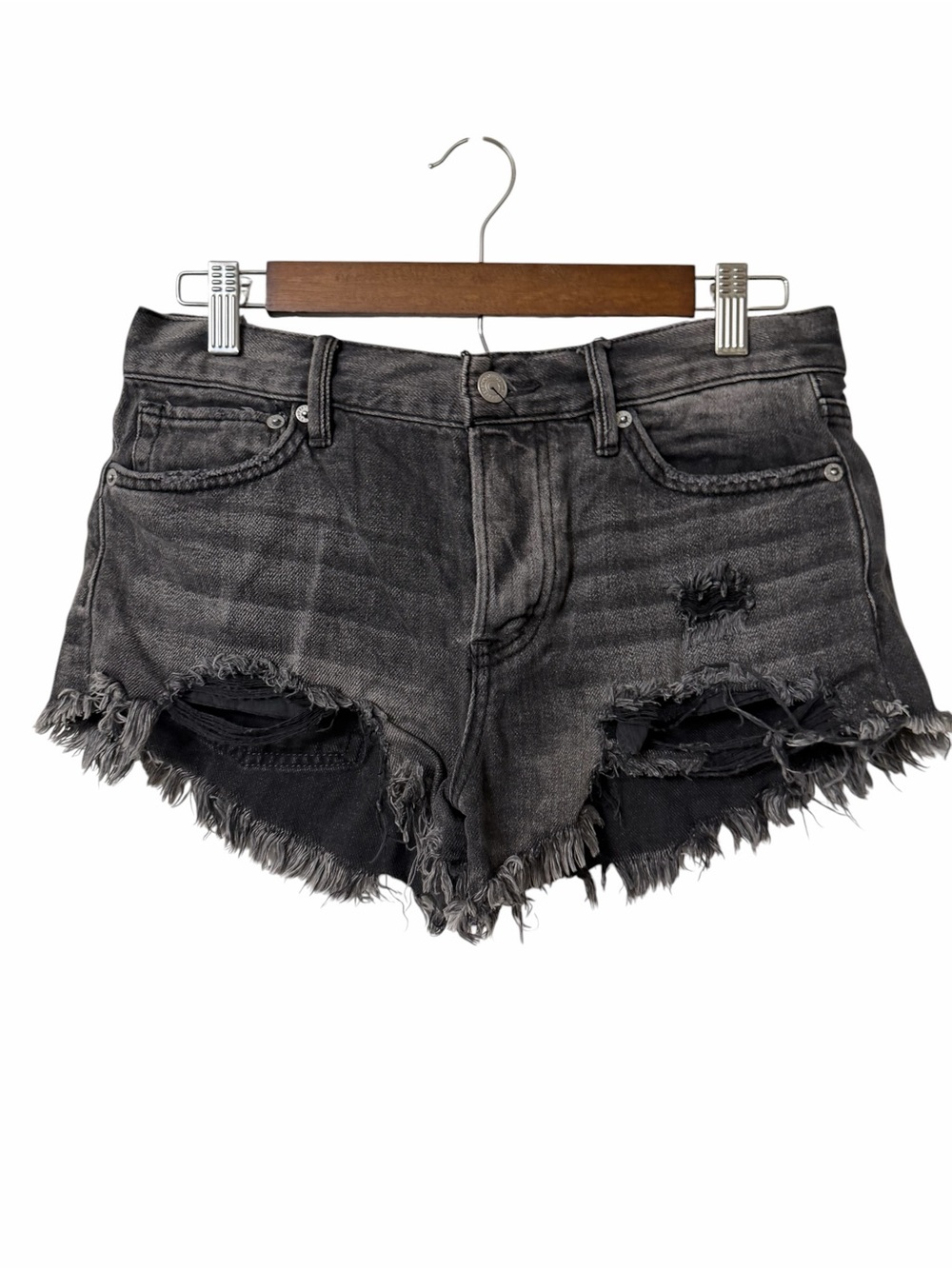 We The Free Washed Black Distressed Denim Cutoff Shorts